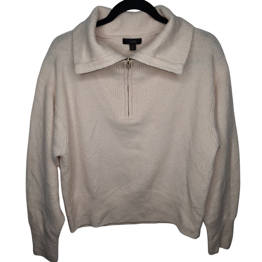 J.Crew Relaxed Half-zip Stretch Sweater Cream M Merino Wool Alpaca Fisherman